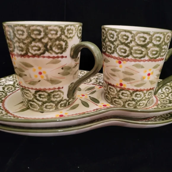 Temptations Presentable Ovenware by Tara. Green Old World Sandwich plate/mug. - Picture 2 of 7